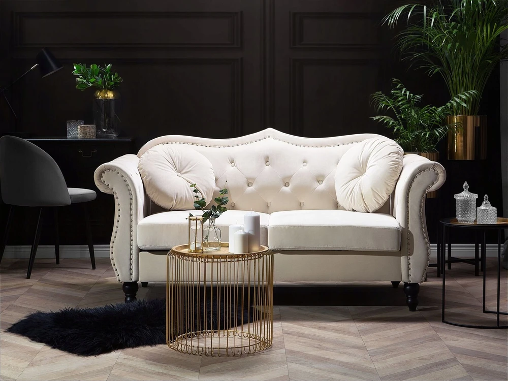 Beliani Dvivietė sofa SKIEN veliūrinė šviesiai smėlio spalvos