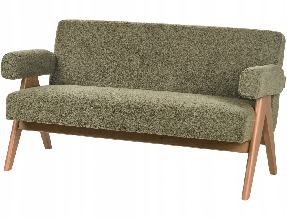 Beliani 2 vietų sofa TAMRE Boucle žalia / tamsiai ruda