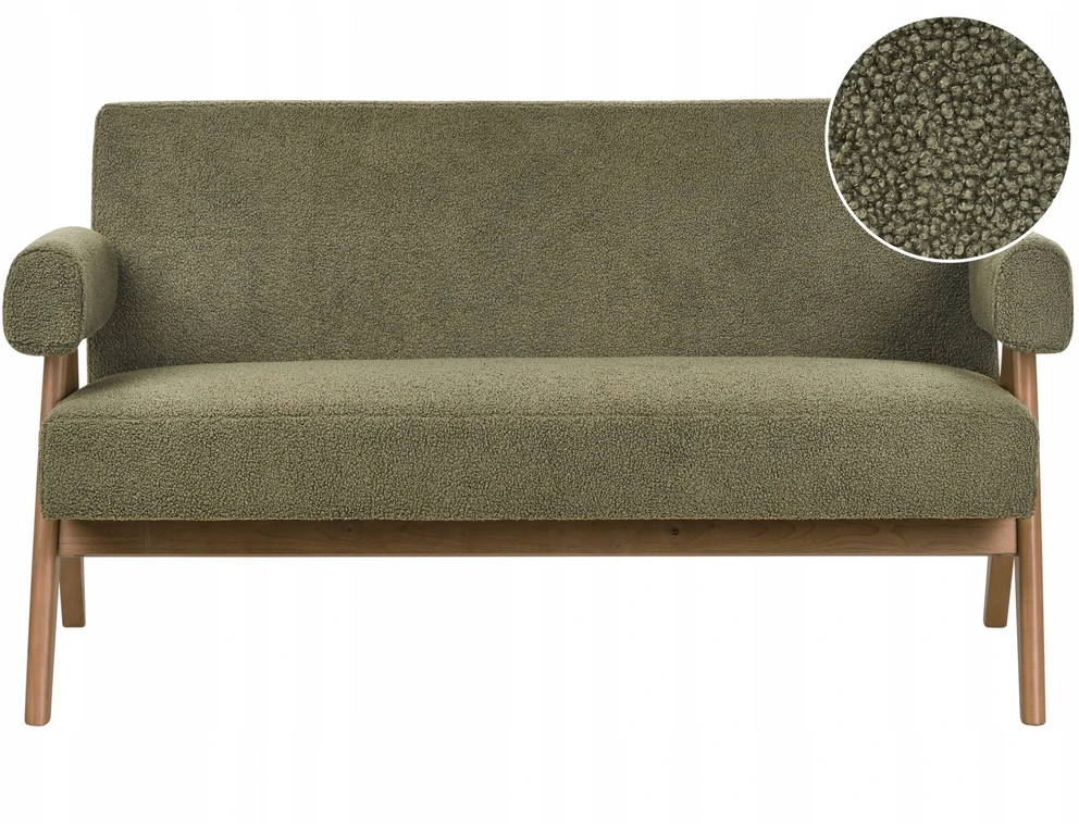 Beliani 2 vietų sofa TAMRE Boucle žalia / tamsiai ruda