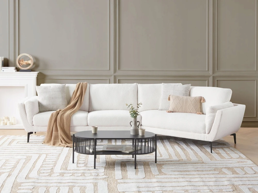 Beliani 3 vietų sofa KANSSELI Boucle balta