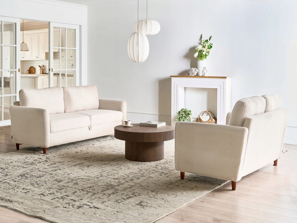 Beliani 3 vietų sofa MARE Boucle smėlio spalvos