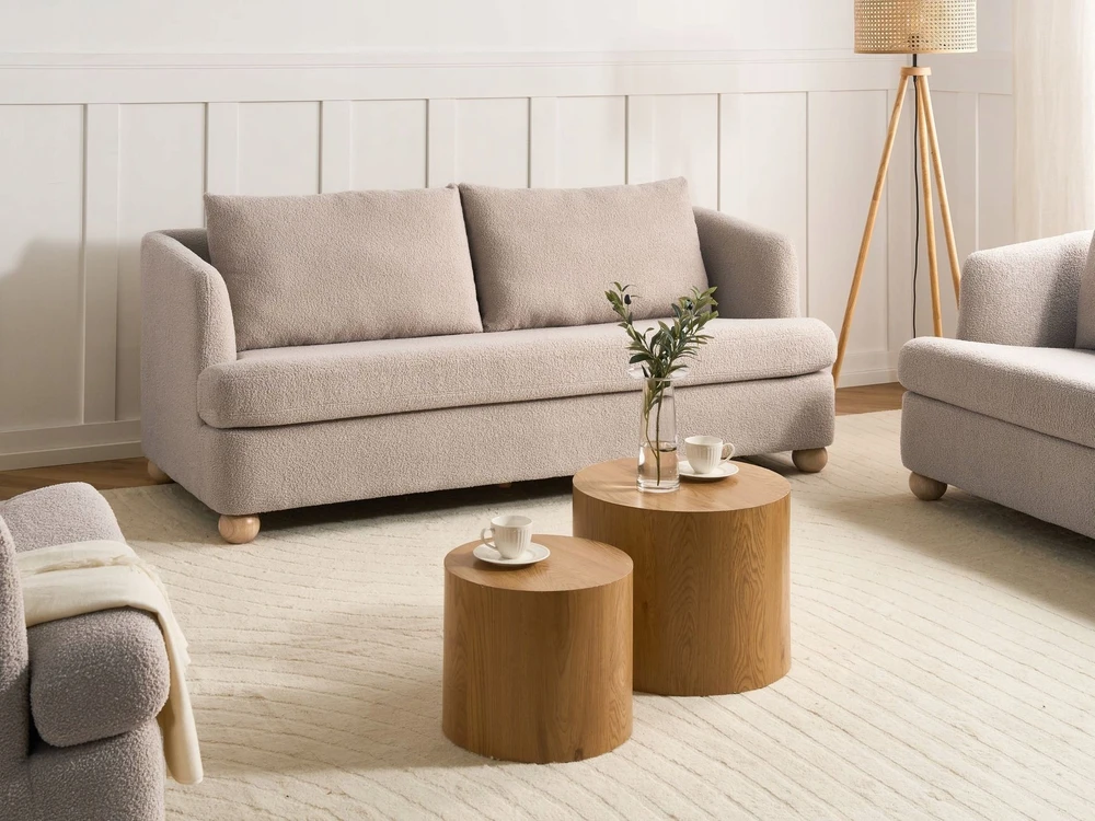 Beliani 3 vietų sofa RATTVIK Boucle smėlio spalvos