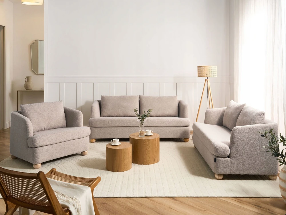 Beliani 3 vietų sofa RATTVIK Boucle smėlio spalvos