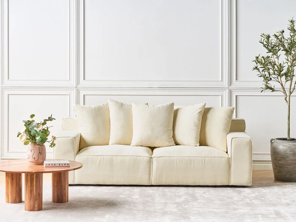 Beliani 3 vietų sofa VISKAN Velvetinis šviesiai smėlio spalvos