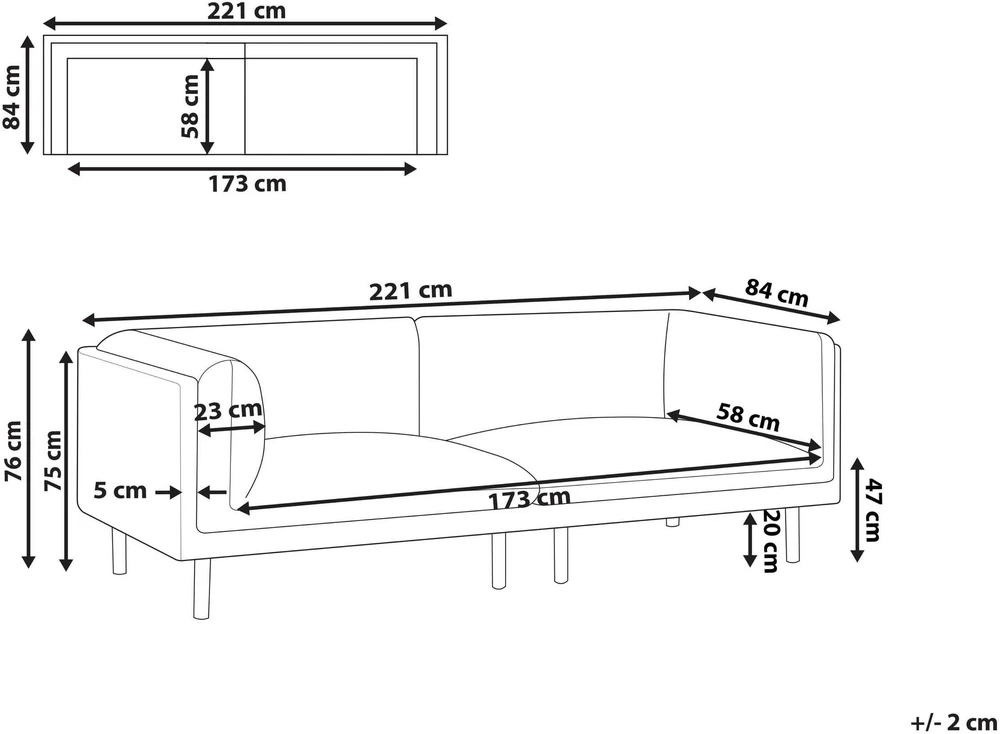 Beliani Trivietė sofa VORGOD Boucle Kreminės spalvos