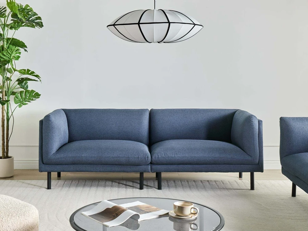Beliani Trivietė sofa VORGOD tamsiai mėlyna
