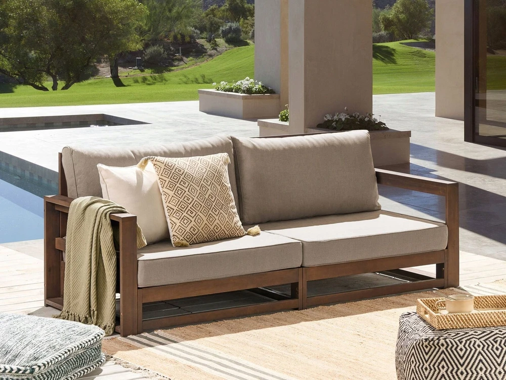 Lauko baldų komplektas Beliani 2 vietų sodo sofa TIMOR Modulinė, sertifikuota akacijos mediena, tamsiai ruda