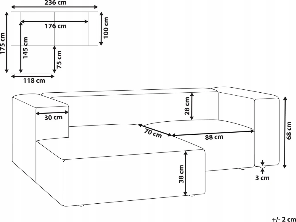 Beliani 2 vietų kampinė sofa VERNON šviesiai smėlio spalvos dešininė