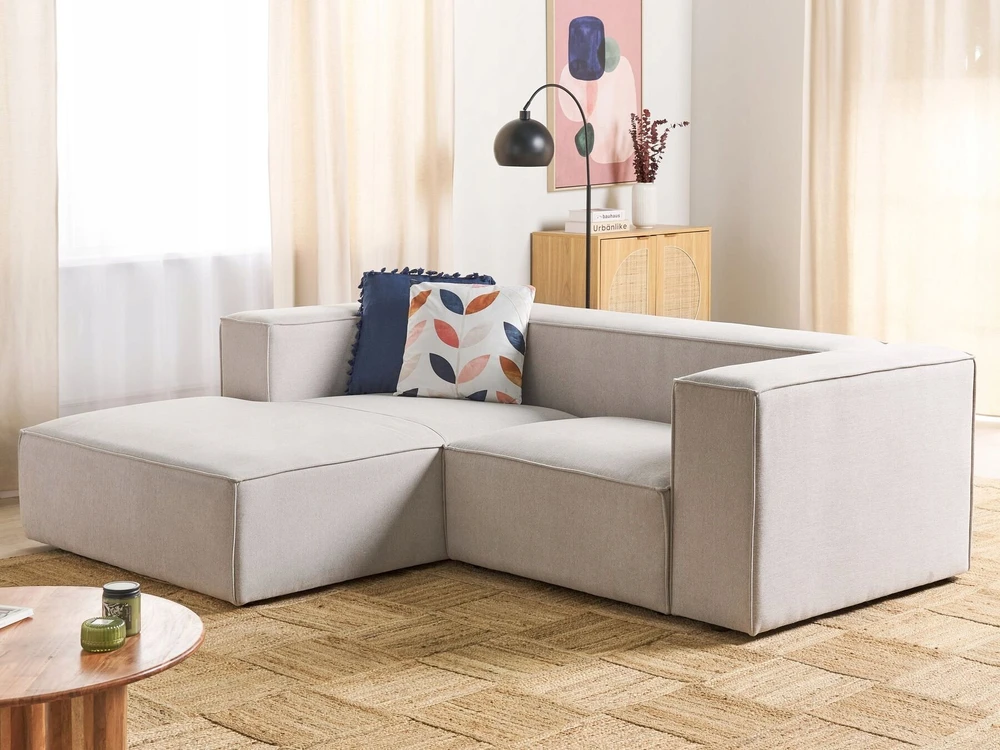 Beliani 2 vietų kampinė sofa VERNON šviesiai smėlio spalvos dešininė