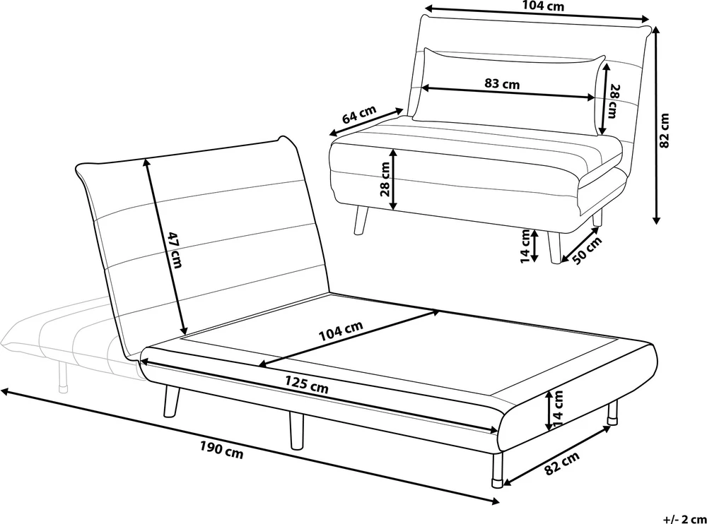 Beliani Vienvietė išskleidžiama sofa SETTEN, melsva