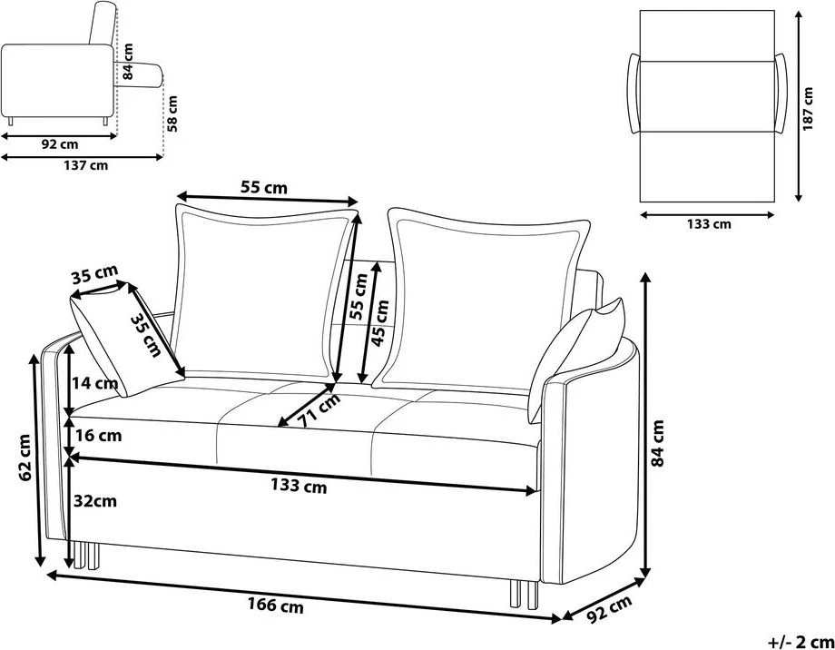 Beliani Dvivietė išskleidžiama sofa HOVIN pilka