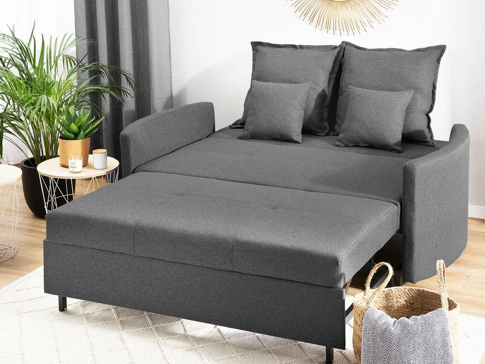 Beliani Dvivietė išskleidžiama sofa HOVIN pilka