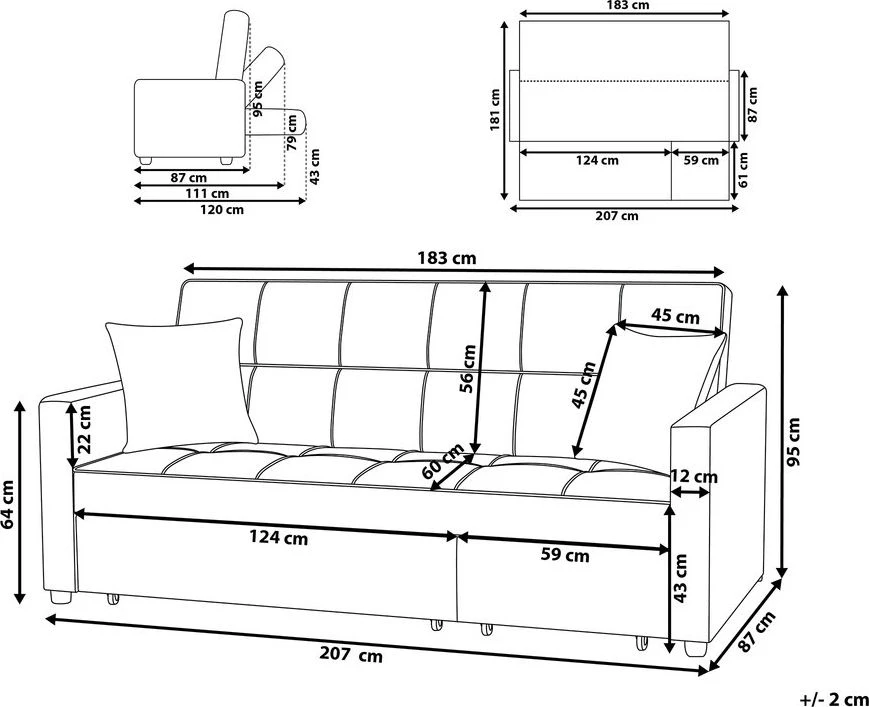 Beliani Išskleidžiama 3-vietė sofa GLOMMA šviesiai pilka