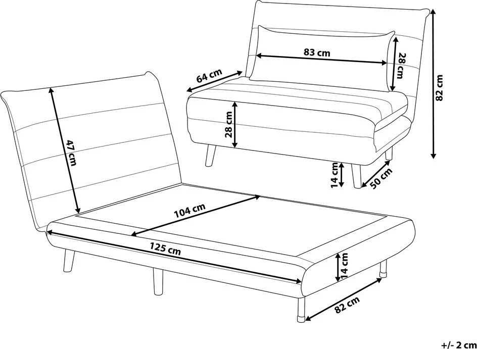 Beliani Vienvietė išskleidžiama sofa SETTEN tamsiai pilka