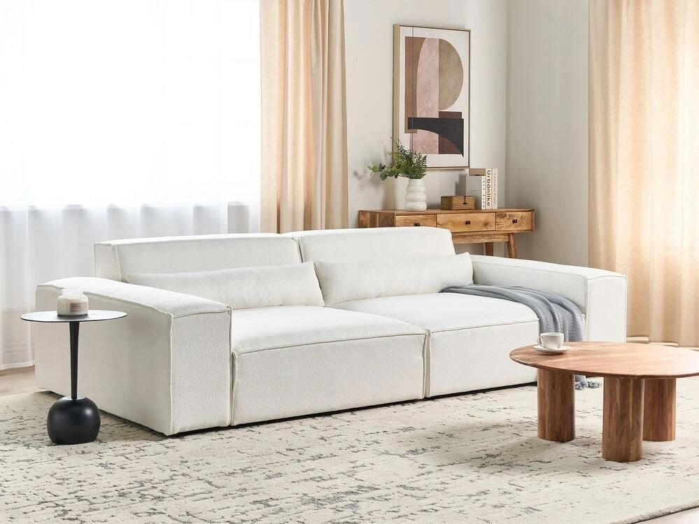 Beliani Dvivietė modulinė sofa HELLNAR, kreminė balta, Boucle