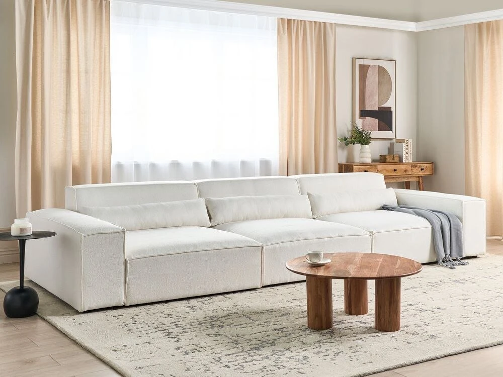 Beliani Modulinė 3 vietų sofa HELLNAR, kreminė balta spalva, Boucle audinys