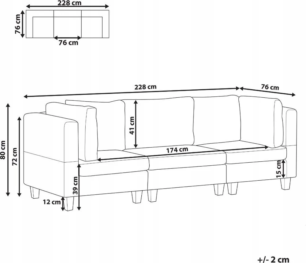 Beliani Modulinė 3 vietų sofa UNSTAD tamsiai pilka
