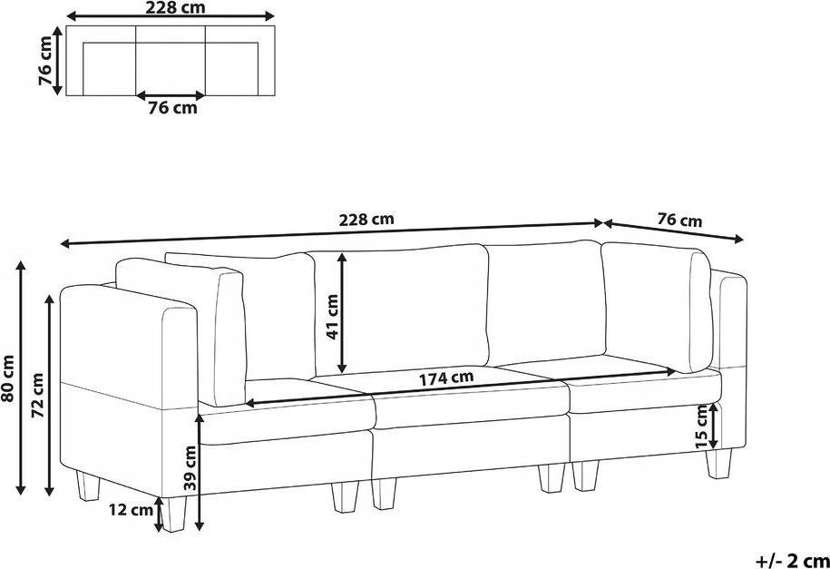 Beliani Modulinė 3 vietų sofa UNSTAD tamsiai žalia