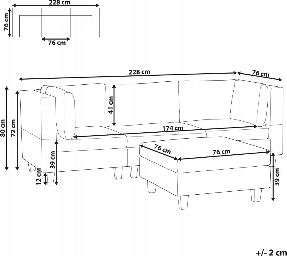 Beliani Modulinė 3 vietų sofa UNSTAD, tamsiai pilka su pufu