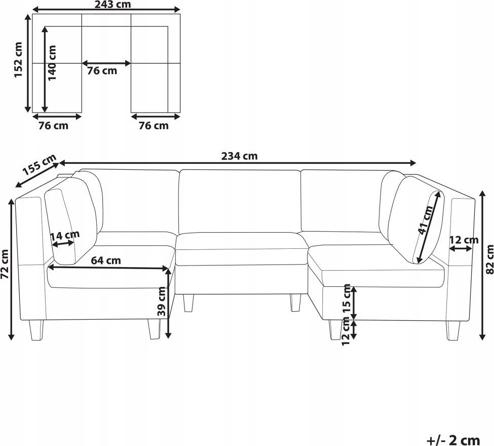 Beliani U formos modulinė sofa 5 asmenims UNSTAD tamsiai pilka