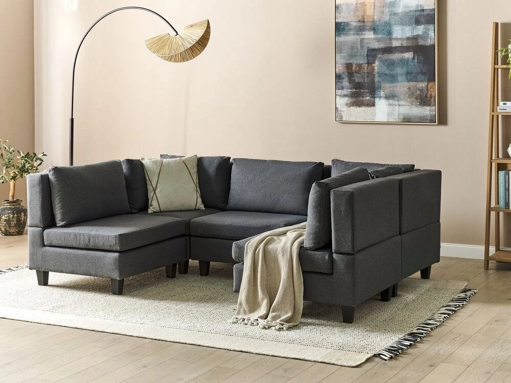 Beliani U formos modulinė sofa 5 asmenims UNSTAD tamsiai pilka
