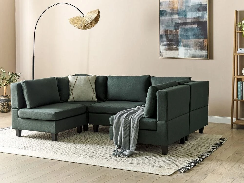 Beliani Penkių vietų modulinė sofa U formos UNSTAD tamsiai žalia
