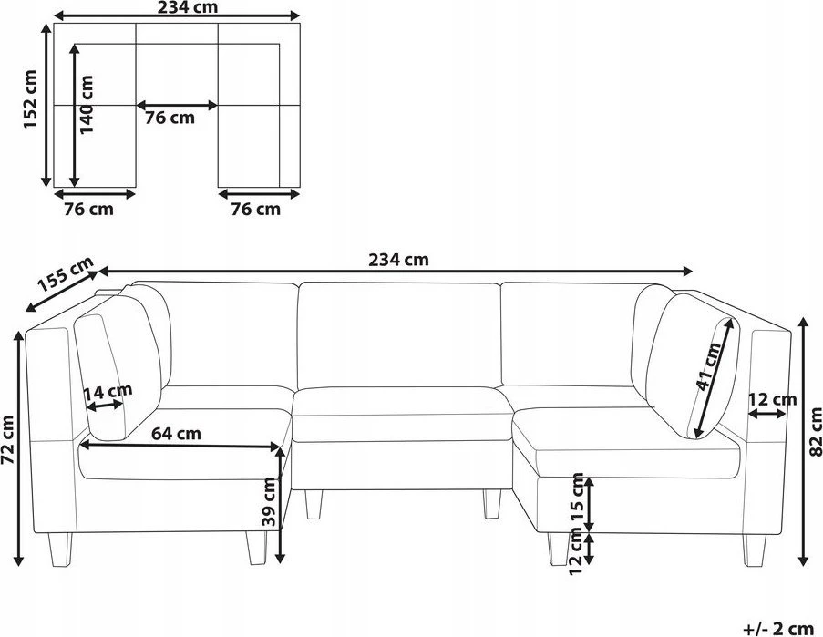 Beliani Penkių vietų modulinė sofa U formos UNSTAD tamsiai žalia