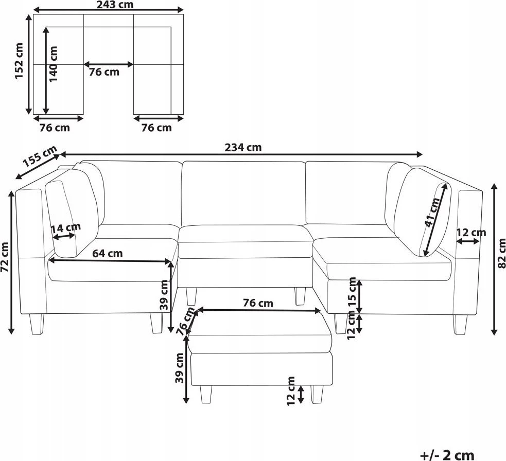 Beliani Penkių vietų modulinė sofa U formos UNSTAD tamsiai žalia