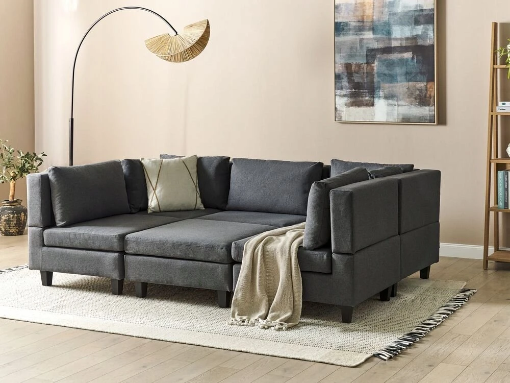 Beliani Modulinė U formos sofa 5 asmenims UNSTAD tamsiai pilka su otomane