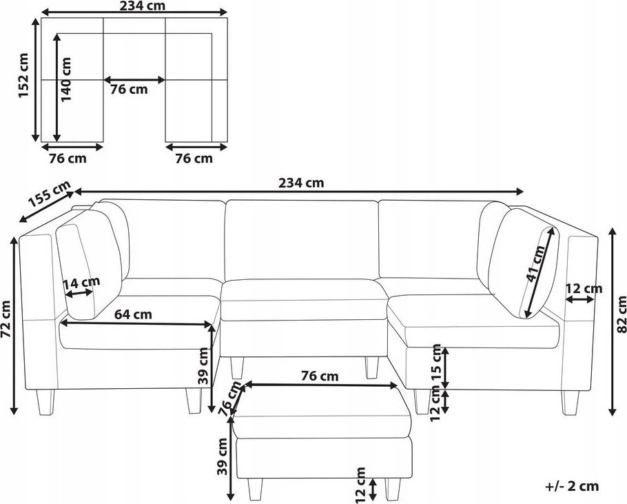 Beliani Modulinė U formos sofa 5 asmenims UNSTAD tamsiai pilka su otomane