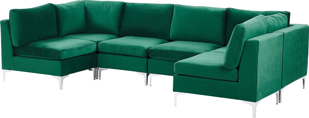 Beliani Modulinė U formos sofa 6 asmenims EVJA žalias veliūras
