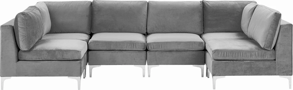 Beliani Modulinė U formos sofa 6 asmenims EVJA pilko veliūro