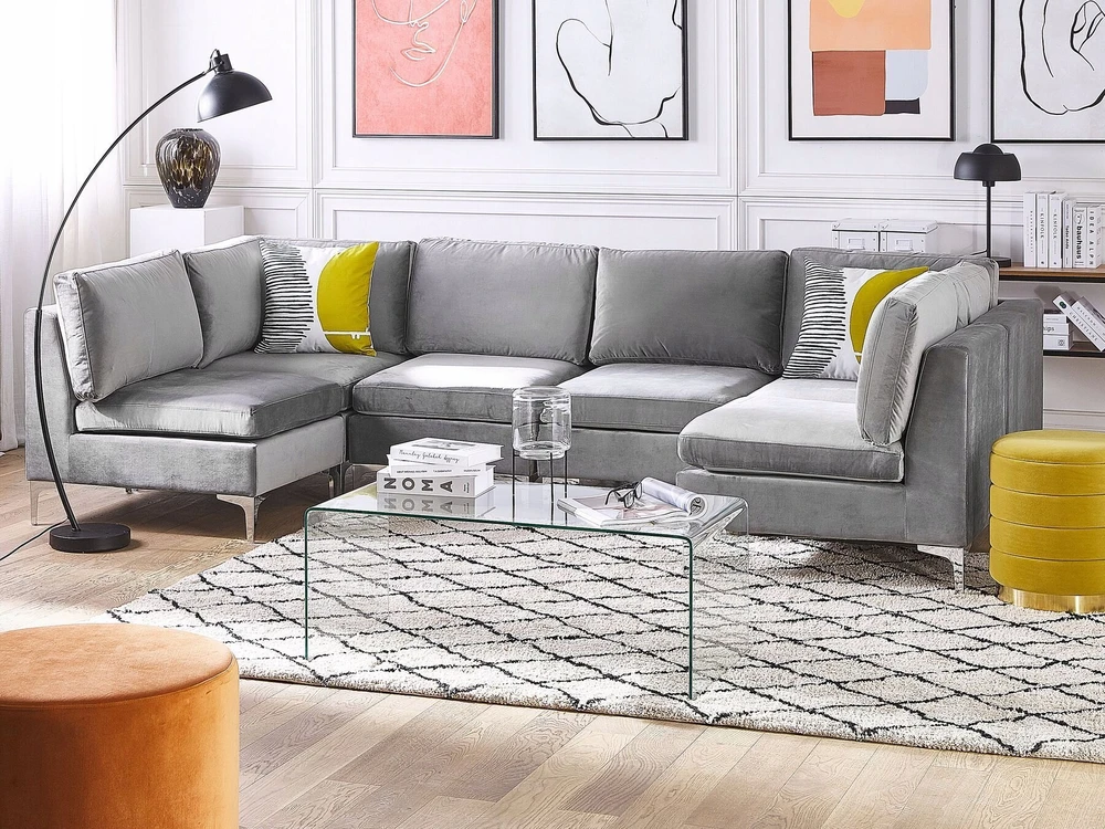 Beliani Modulinė U formos sofa 6 asmenims EVJA pilko veliūro