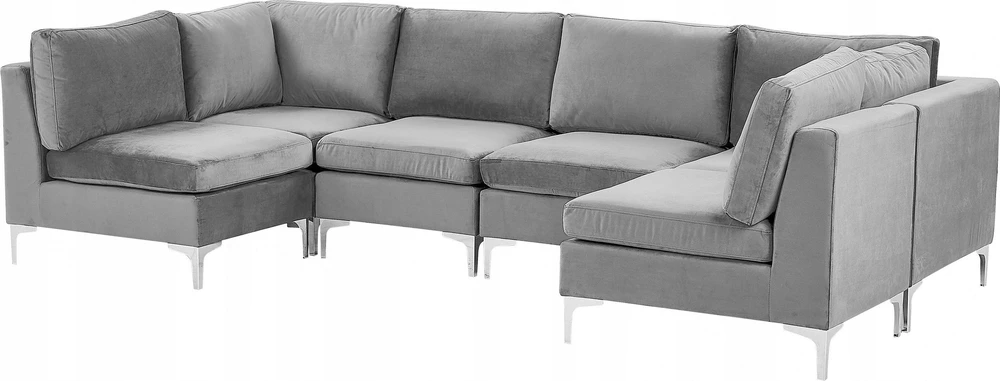 Beliani Modulinė U formos sofa 6 asmenims EVJA pilko veliūro