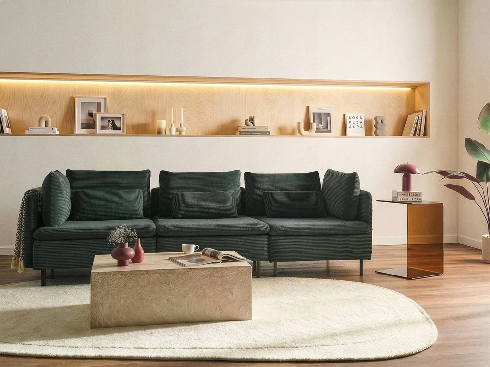 Beliani Trivietė modulinė sofa EGERIS tamsiai žalias velvetas
