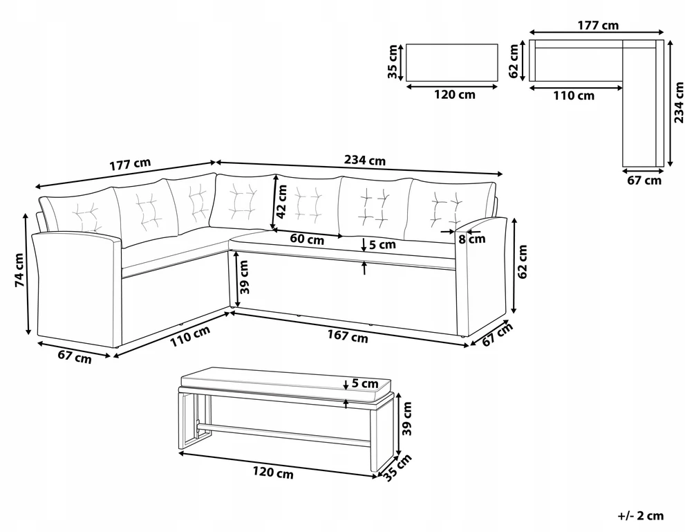 Lauko baldų komplektas Beliani Sodo kampinė sofa VITERBO, 8 vietų, pilka, technoratanas