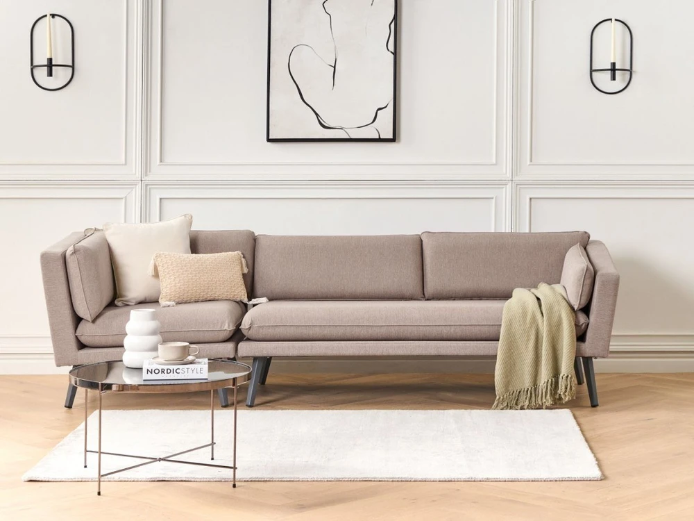 Lauko baldų komplektas Beliani Sodo sofa LORETELLO 3 asmenims kairinė, smėlio spalvos