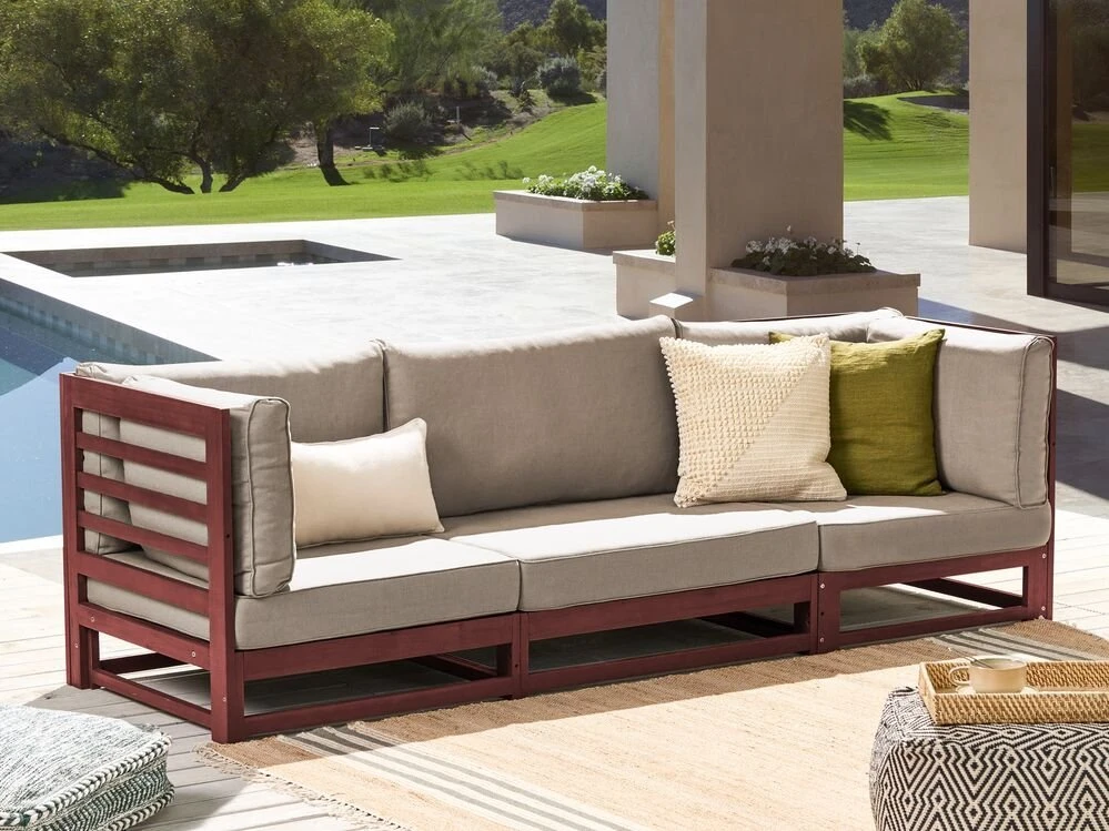 Lauko baldų komplektas Beliani Sodo sofa 3 asmenims TRANI Modulinė Sertifikuota akacijos mediena Bordo