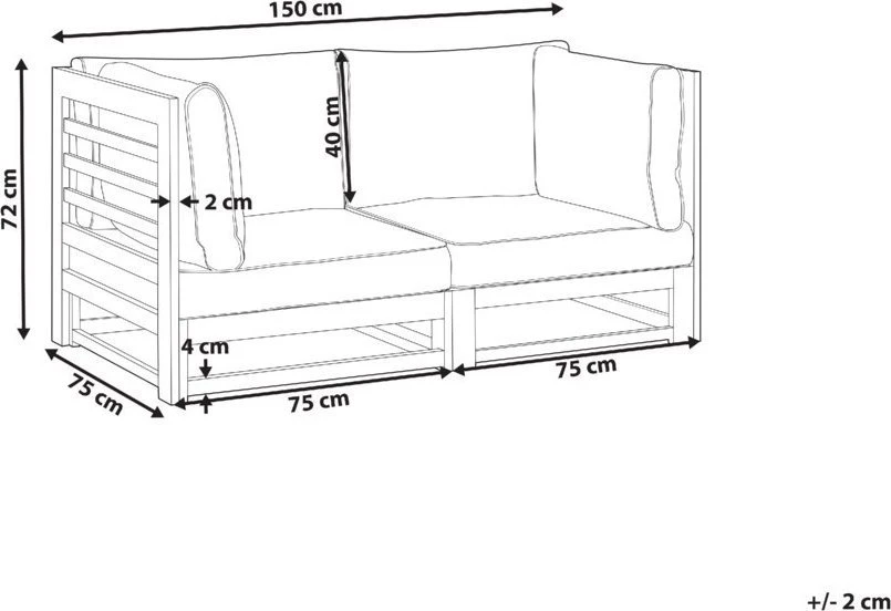 Lauko baldų komplektas Beliani 2 vietų sodo sofa TRANI modulinė akacijos mediena, bordinė