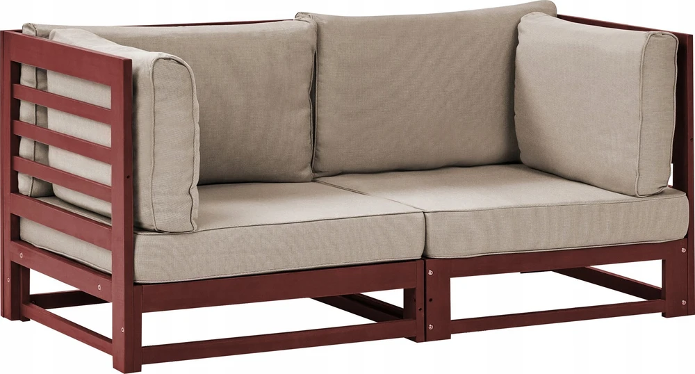 Lauko baldų komplektas Beliani 2 vietų sodo sofa TRANI Modulinė iš sertifikuotos akacijos medienos, Bordo