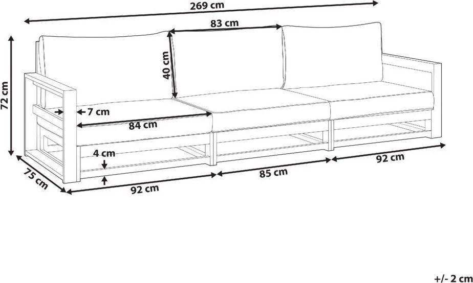 Lauko baldų komplektas Beliani Sodo sofa 3 asmenims TIMOR, modulinė, sertifikuota akacijos mediena, šviesiai ruda