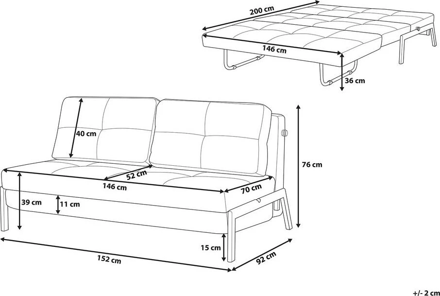 Beliani Dvivietė išskleidžiama sofa EDLAND, tamsiai pilka