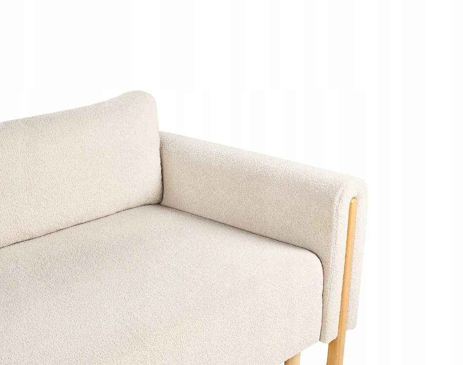 Beliani Trivietė išskleidžiama sofa KVAM, „Boucle“ audinys, šviesiai smėlinė spalva su patalynės dėže