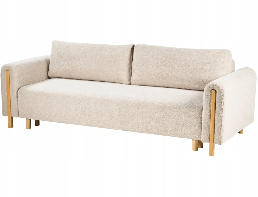 Beliani Trivietė išskleidžiama sofa KVAM, „Boucle“ audinys, šviesiai smėlinė spalva su patalynės dėže