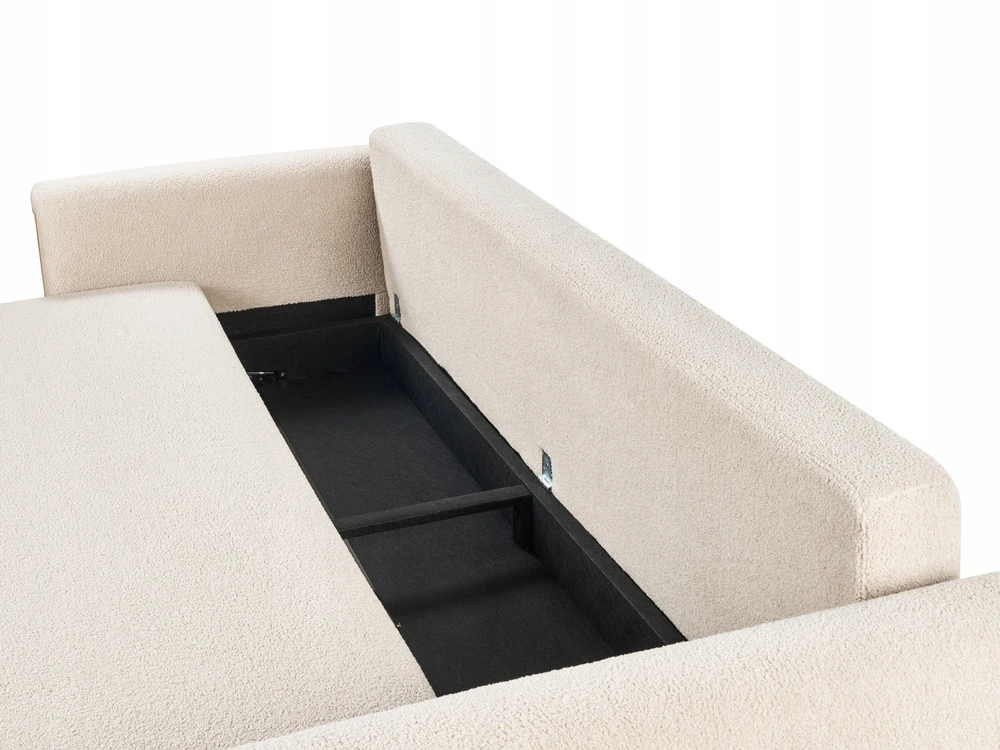 Beliani Trivietė išskleidžiama sofa KVAM, „Boucle“ audinys, šviesiai smėlinė spalva su patalynės dėže