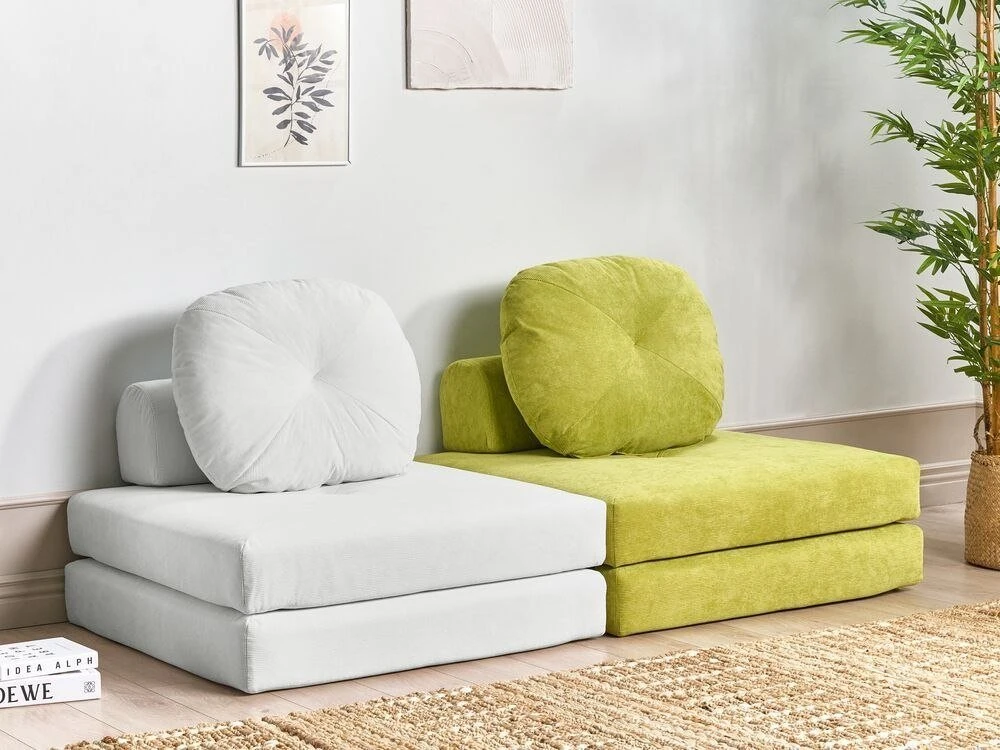 Beliani Vienvietė išskleidžiama sofa OLDEN, velvetas, kreminė balta