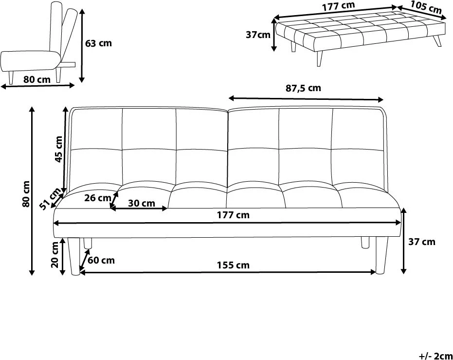 Beliani Trivietė išskleidžiama sofa SILJAN jūrinės mėlynos spalvos