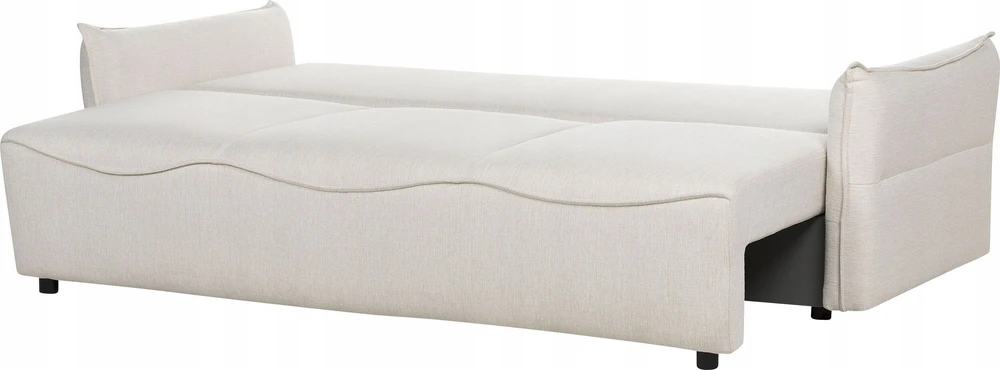 Beliani Trivietė išskleidžiama sofa KRAMA, kreminė balta su patalynės dėže