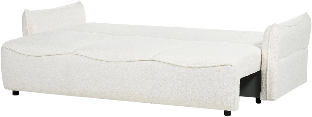 Beliani Trivietė sofa-lova KRAMA, boucle balta su patalynės dėže