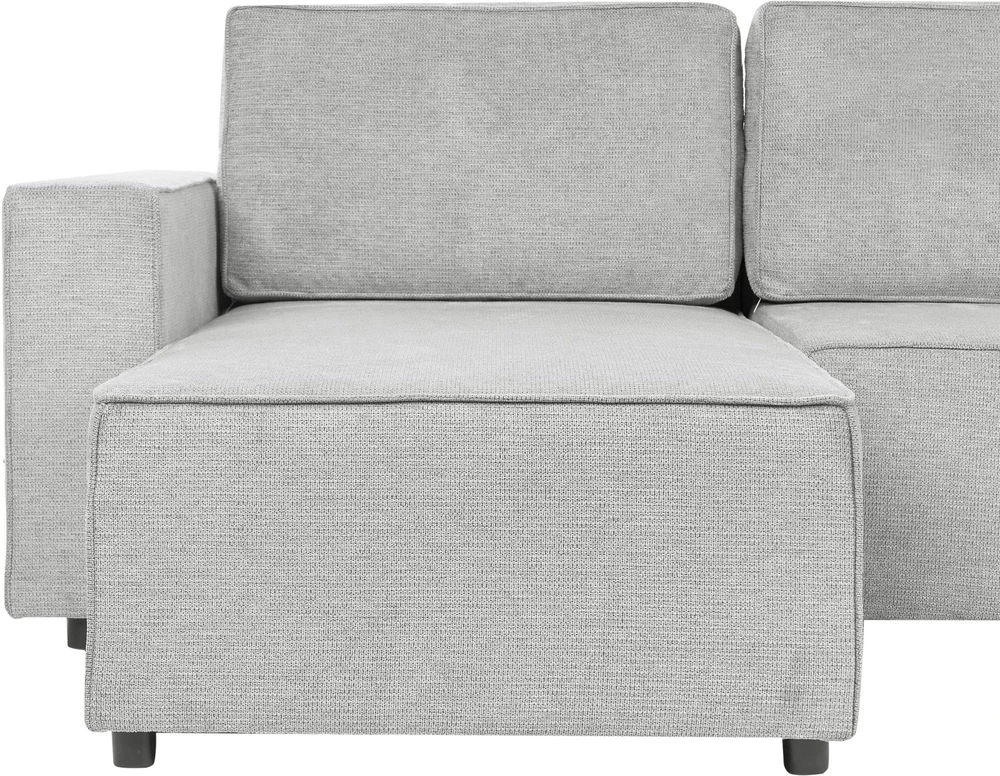 Beliani U formos išskleidžiama sofa 4 asmenims VATNE šviesiai pilka su daiktadėže